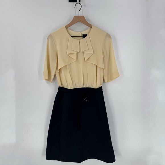 Anthropologie Orla Kiely Cream Black Tie Waist Dress Size 10 Minimalist - Picture 5 of 5